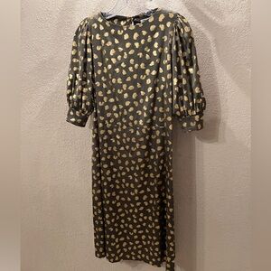 Manoush Paris EUC Metallic Gold Animal Print Midi Dress FR 38 (US 6)